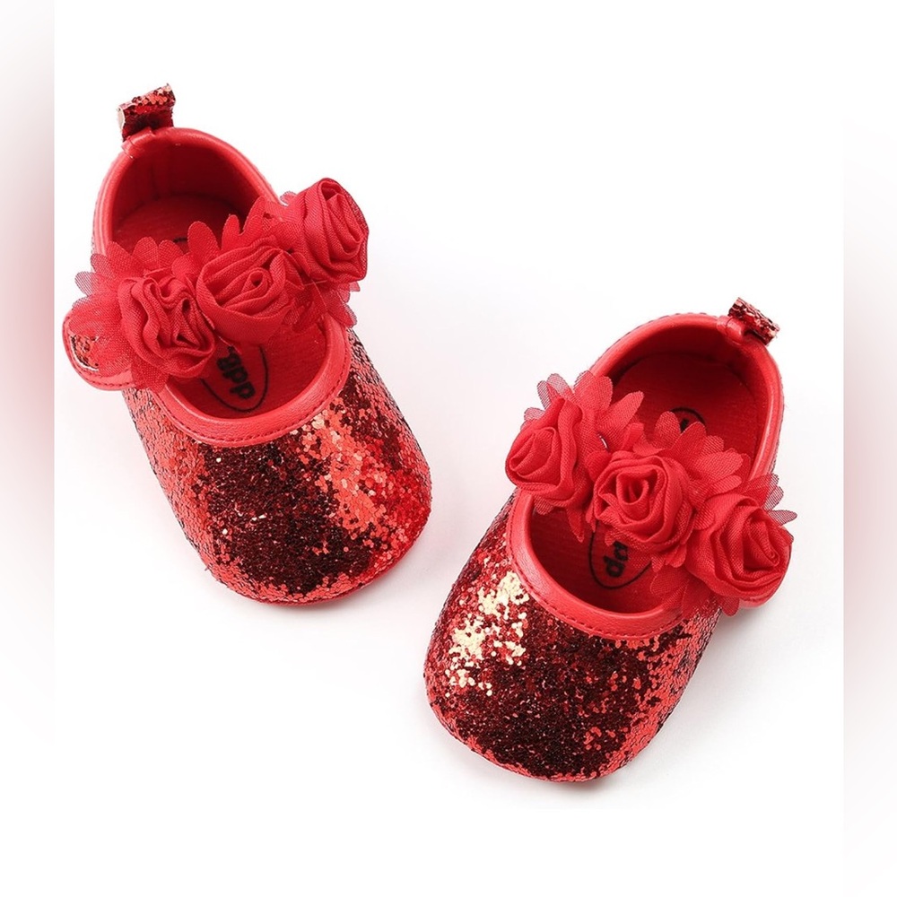 NEW Red Glitter Girls Shoe Mary Jane Baby Little Kids Size 3 6-9 Months